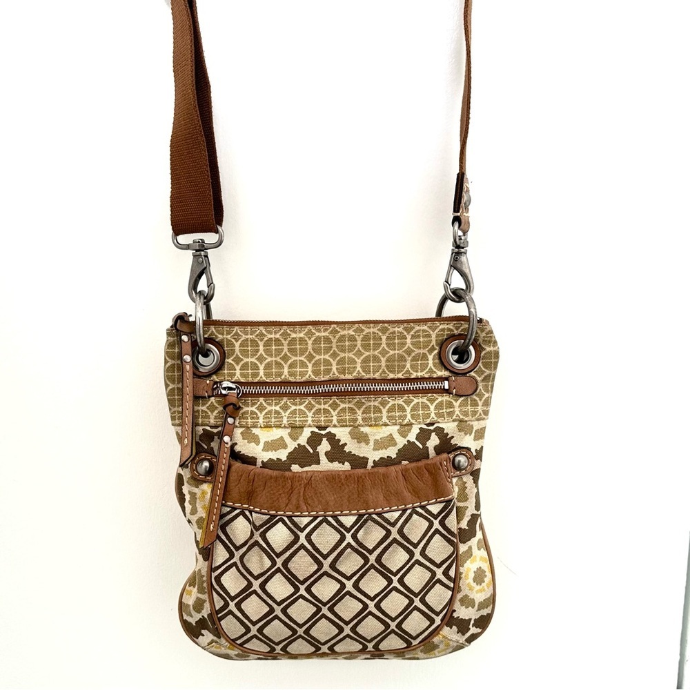 FOSSIL 🌞 Brown, Yellow & Beige Canvas Crossbody Bag - Picture 12 of 13